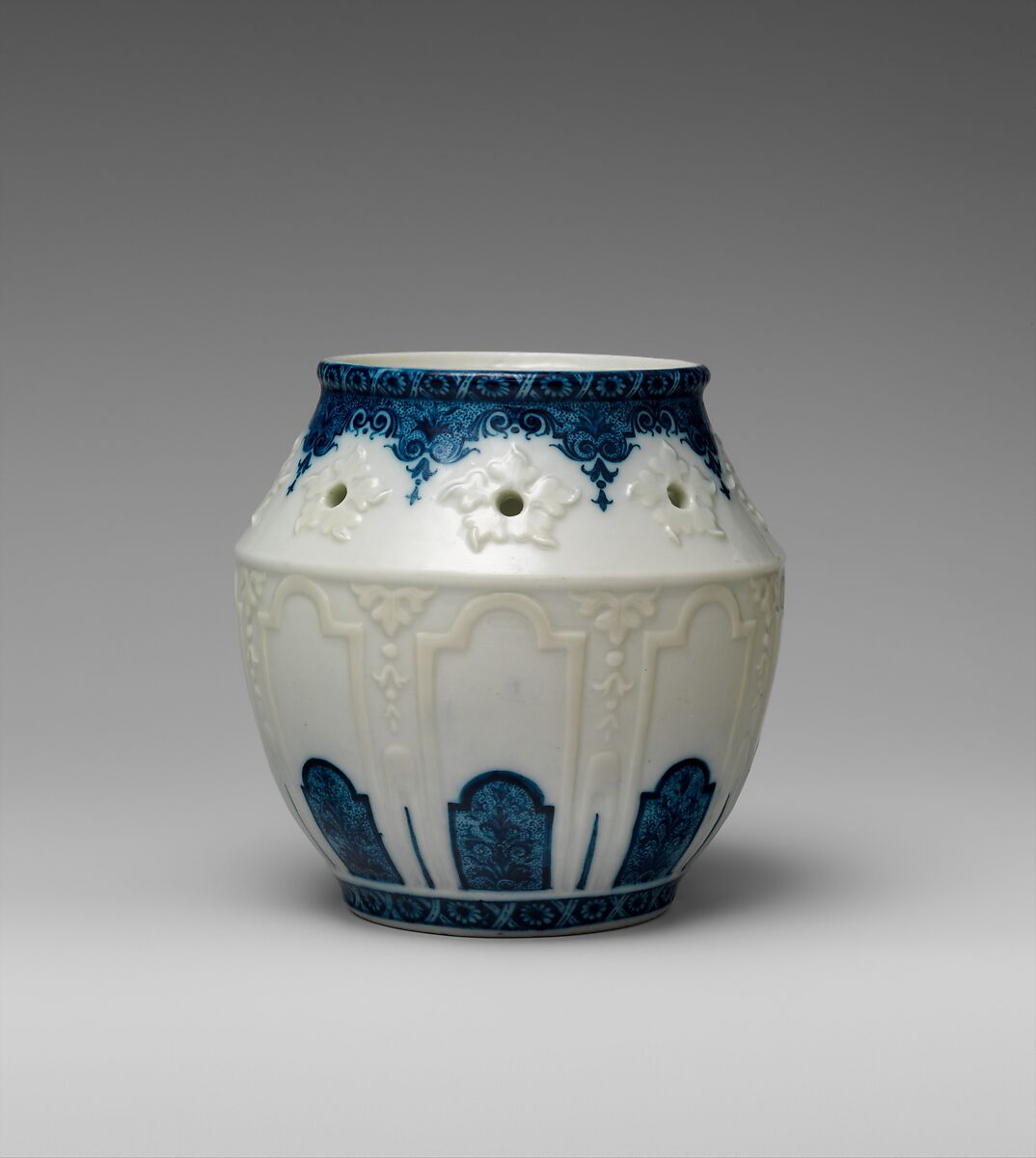 Potpourri jar, Louis Poterat Manufactory  French, Soft-paste porcelain decorated in underglaze blue, French, Rouen