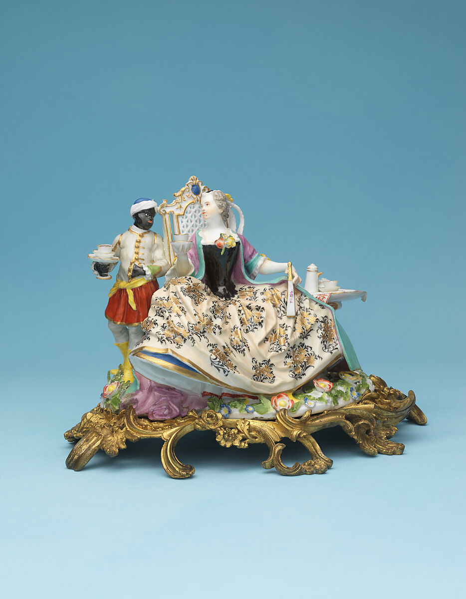 Lady with attendant, Meissen Manufactory  German, Hard-paste porcelain, gilt-bronze mount, German, Meissen