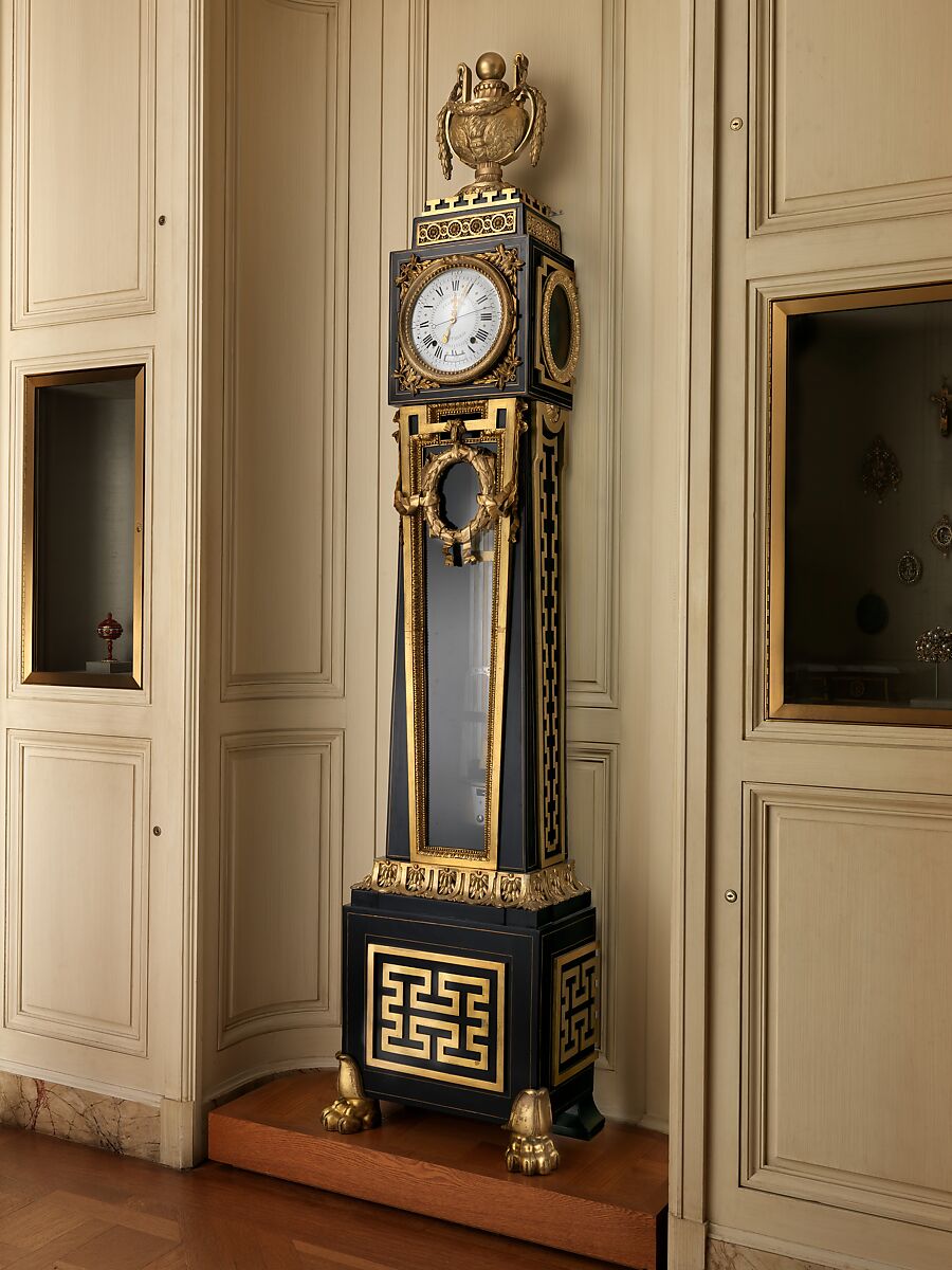 Longcase astronomical regulator, Ferdinand Berthoud  French, Case: oak veneered with ebony and brass, with gilt-bronze mounts; Dial: white enamel; Movement: gilded brass and steel, French, Paris