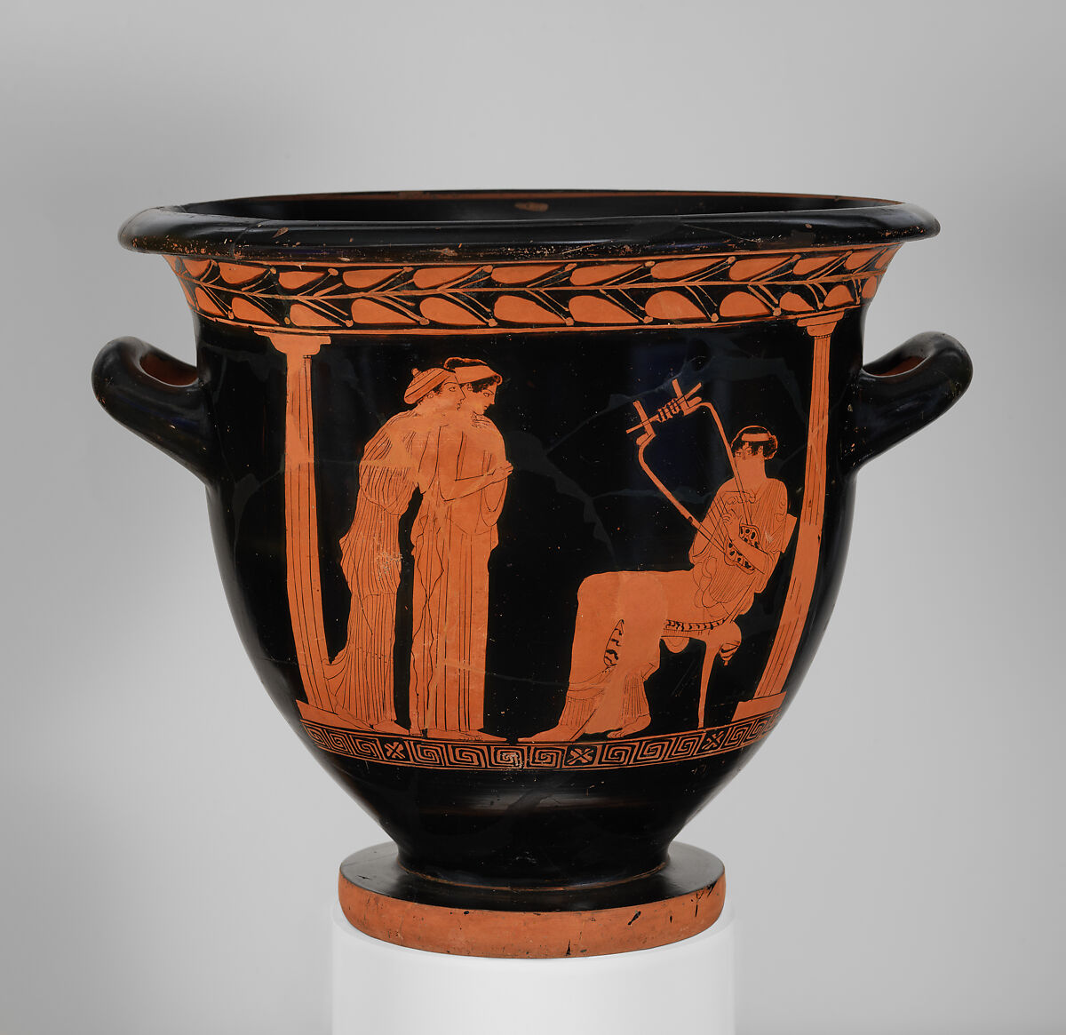 Terracotta bell-krater (bowl for mixing wine and water), Danaë Painter, Terracotta, Greek, Attic