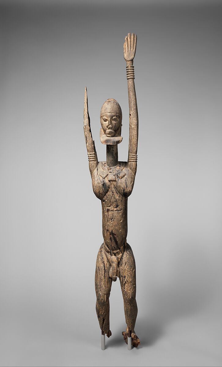 Priest with raised arms, Dogon blacksmith, Wood, patina, Dogon 