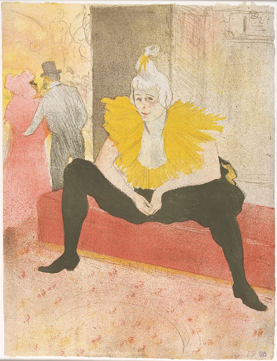 The Seated Clowness (Mademoiselle Cha-u-ka-o), from "Elles", Henri de Toulouse-Lautrec  French, Crayon, brush and spatter lithograph with scraper printed in five colors on wove paper with watermark (G. Pellet / T. Lautrec); only state