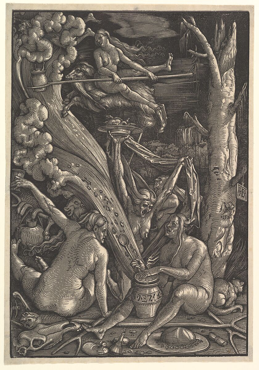 The Witches, Hans Baldung (called Hans Baldung Grien)  German, Chiaroscuro woodcut in two blocks, printed in gray and black; second of two states