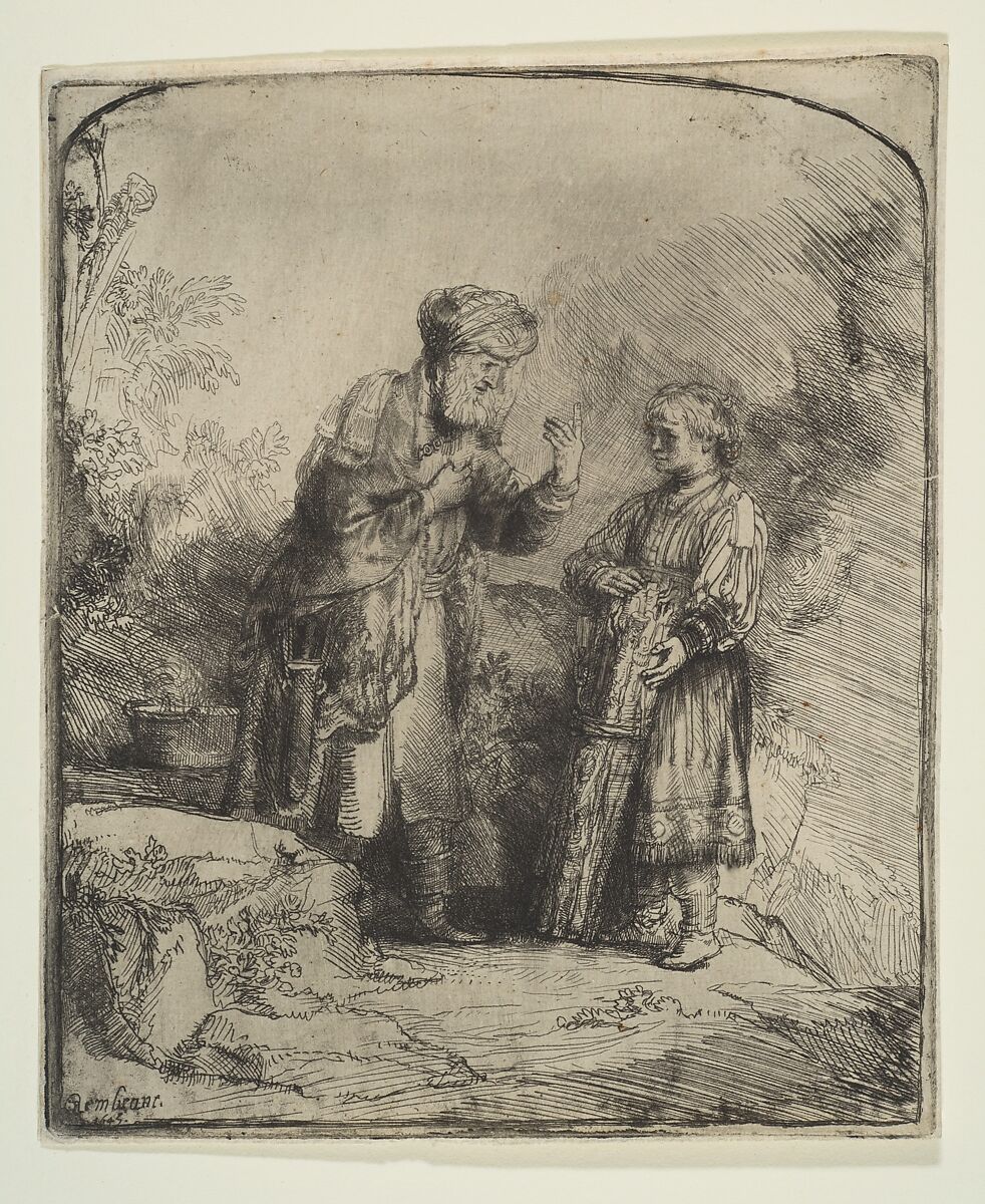 Abraham and Isaac, Rembrandt (Rembrandt van Rijn)  Dutch, Etching, plate tone; first of two states