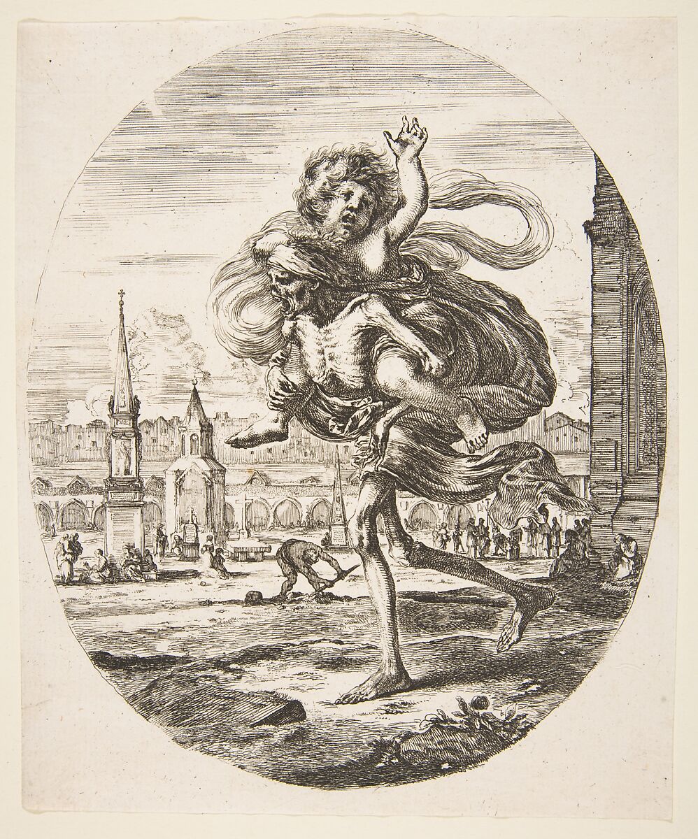 Death carrying a child, from 'The five deaths' (Les cinq Morts), Stefano della Bella  Italian, Etching; second state of three