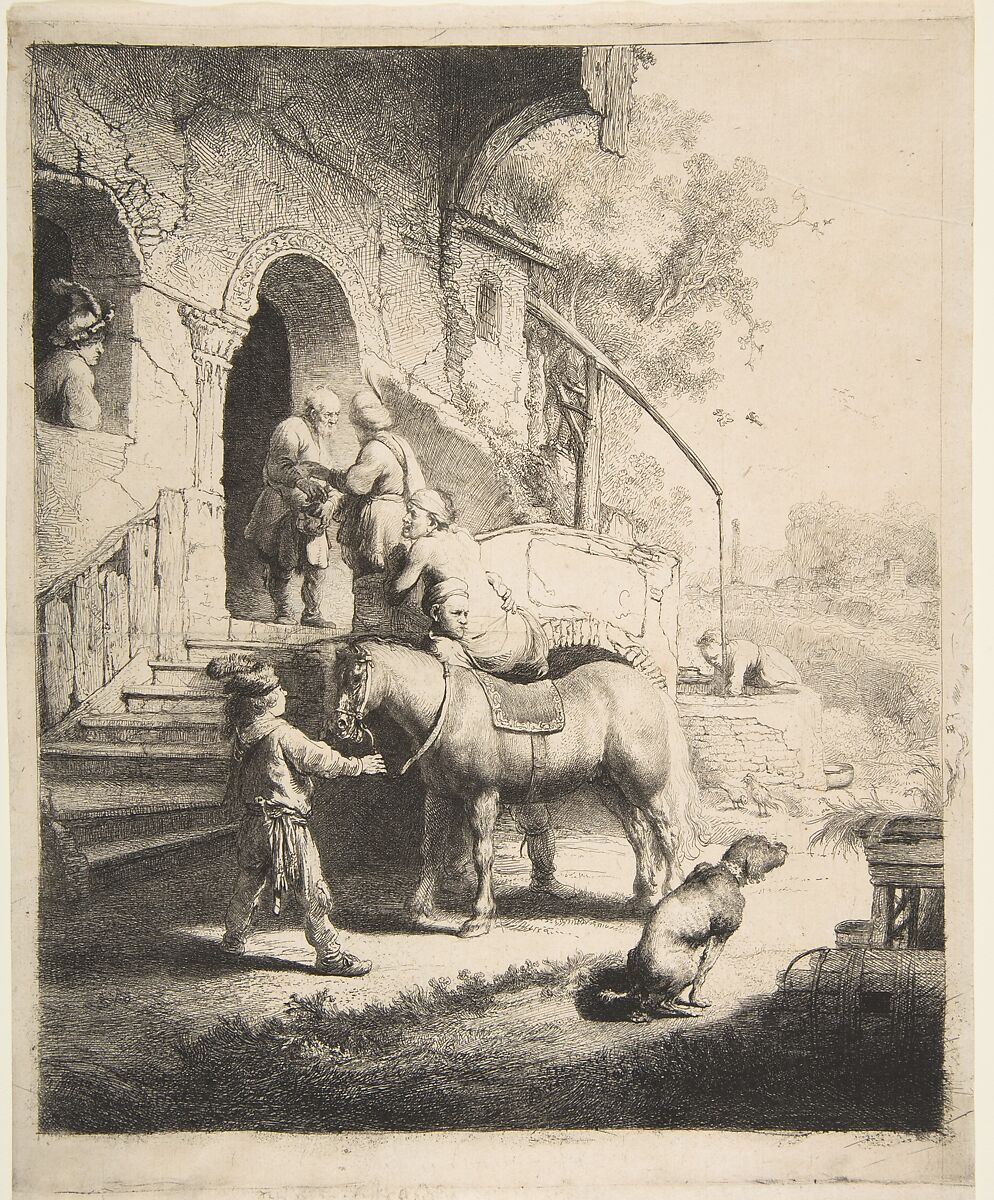 The Good Samaritan, Rembrandt (Rembrandt van Rijn)  Dutch, Etching, engraving and drypoint; first state of four