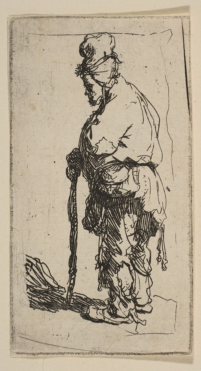 Beggar Leaning on a Stick, Facing Left, Rembrandt (Rembrandt van Rijn)  Dutch, Etching