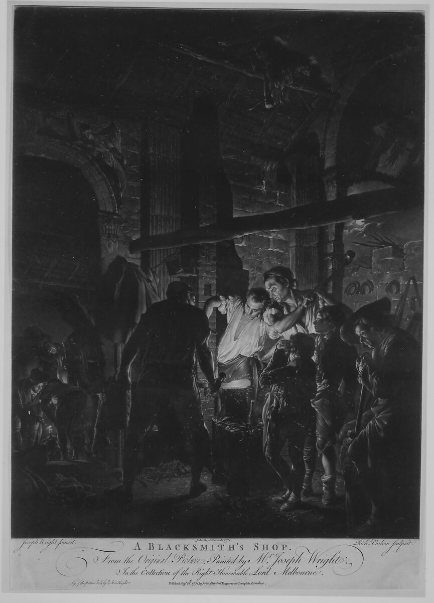 A Blacksmith's Shop, Richard Earlom (British, London 1743–1822 London), Mezzotint; third state of three 