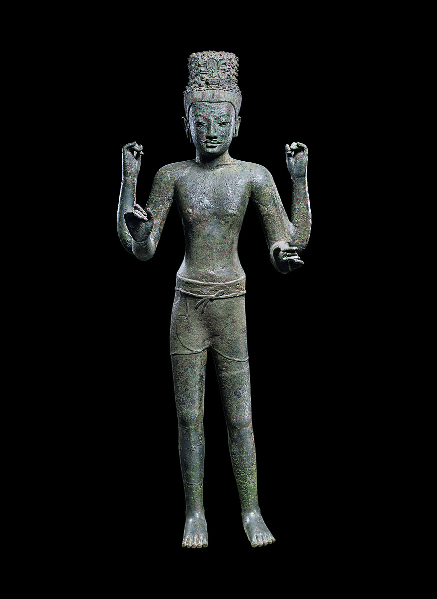 Bodhisattva Avalokiteshvara, Copper alloy inlaid with silver and glass or obsidian, Plai Bat II Temple, Lahan Sai District, Buriram Province, Thailand
