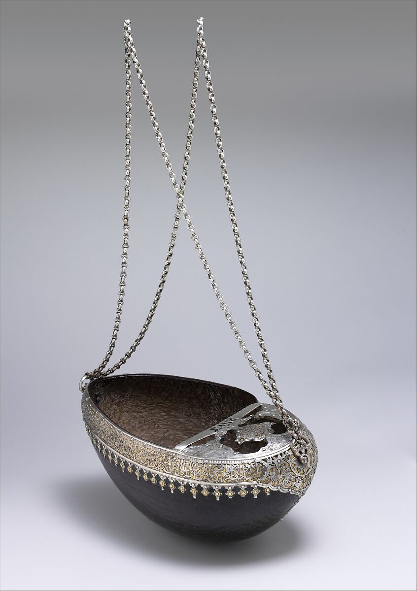 Begging Bowl, Yar Muhammad, Coco-de-mer shell, silver and gilded silver; pierced and engraved