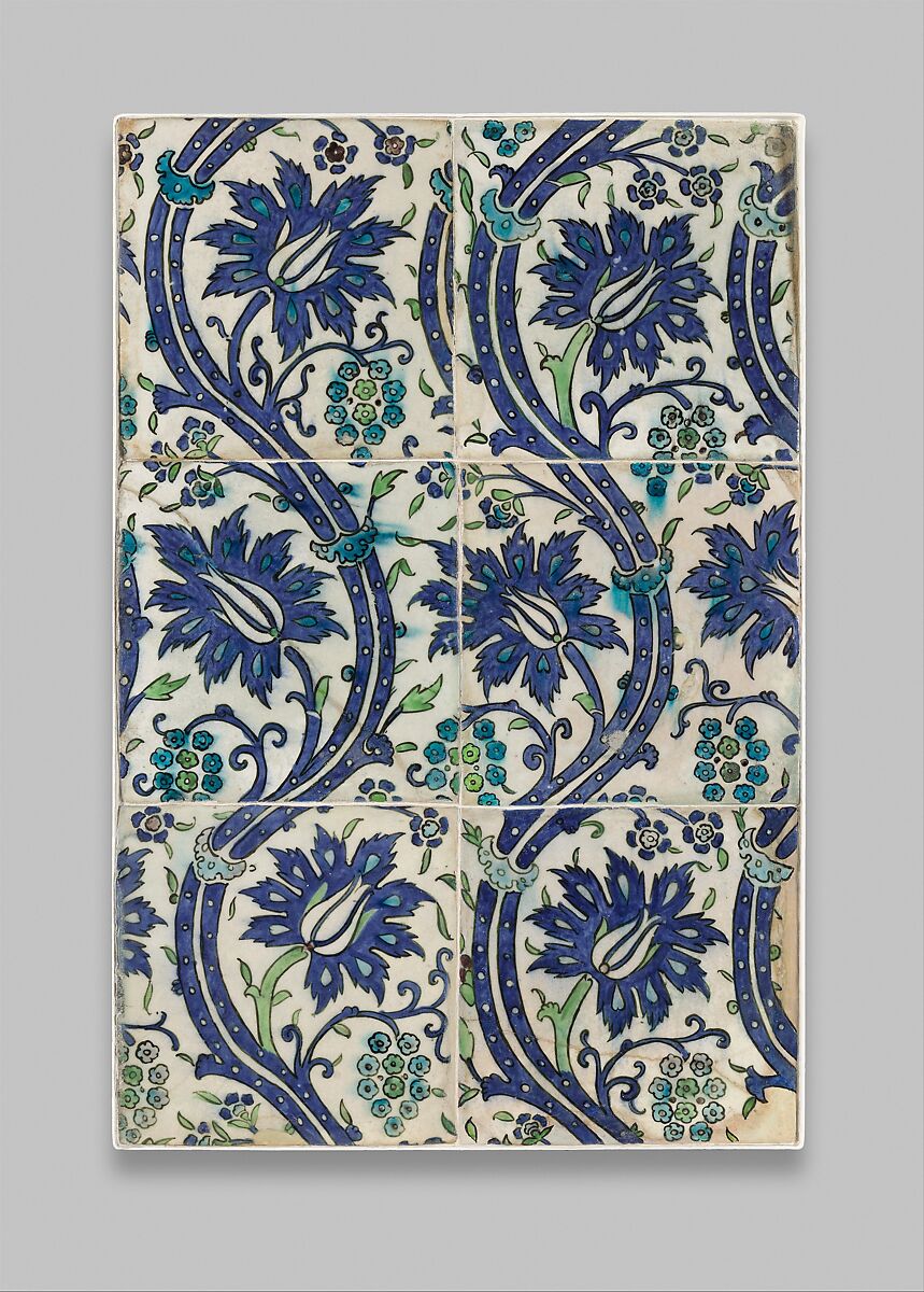 Tile Panel with Wavy-vine Design, Stonepaste; polychrome painted under transparent glaze