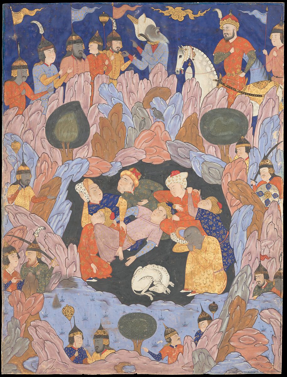 "The Seven Sleepers of Ephesus", Folio from a Falnama (Book of Omens), Ink, opaque watercolor, and gold on paper