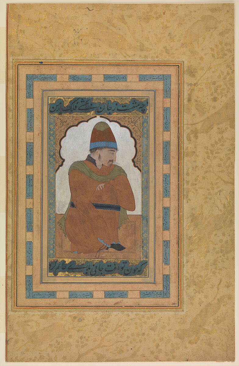 Portrait of a Dervish, Main support: ink, opaque watercolor, and gold on paper<br/>Margins: gold on dyed paper