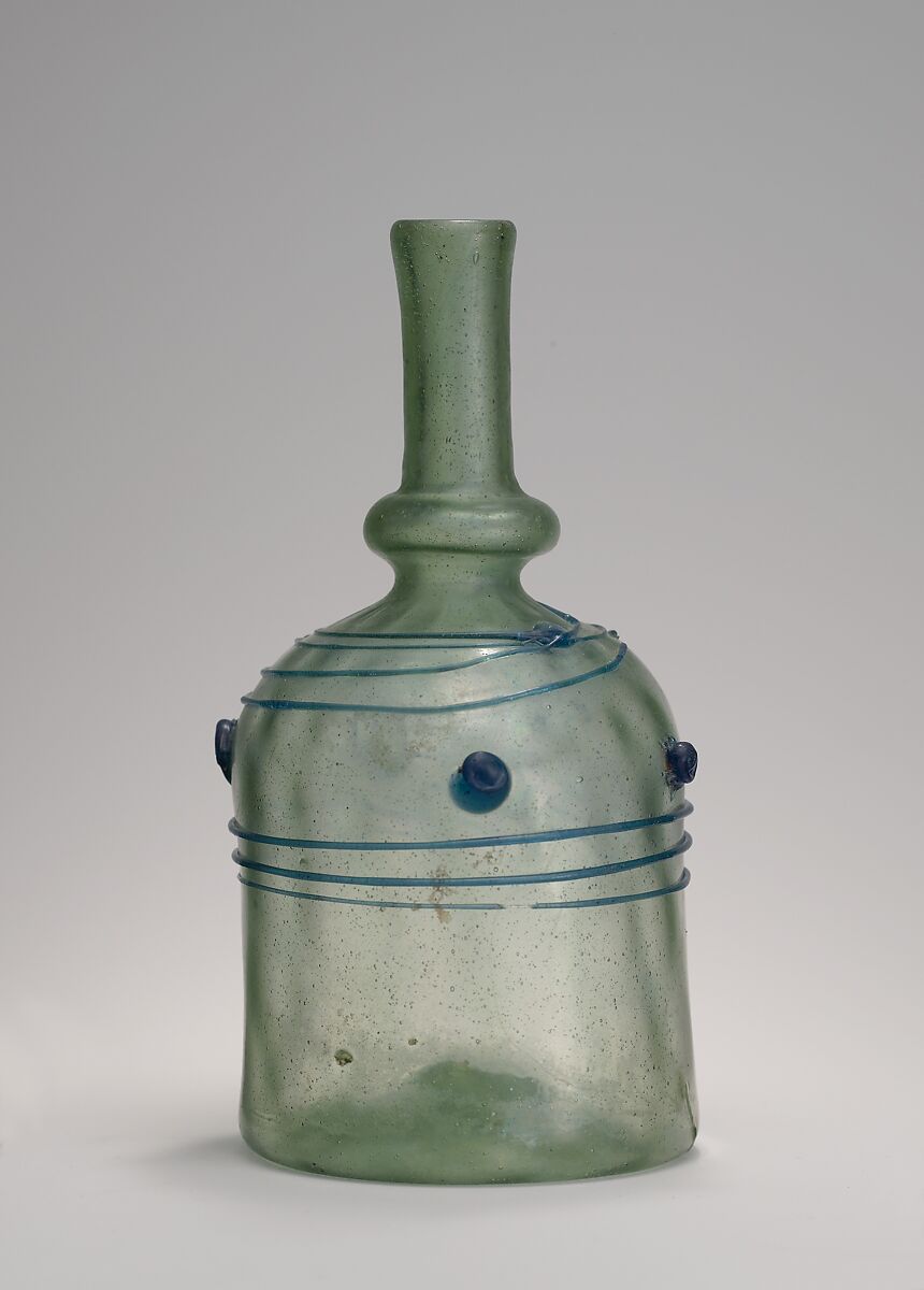 Bottle with Blue Trails, Glass; mold-blown with applied decoration