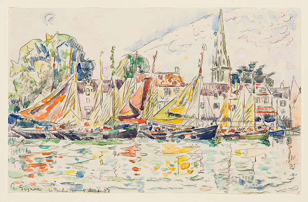 Le Pouliguen: Fishing Boats, Paul Signac  French, Black crayon and watercolor