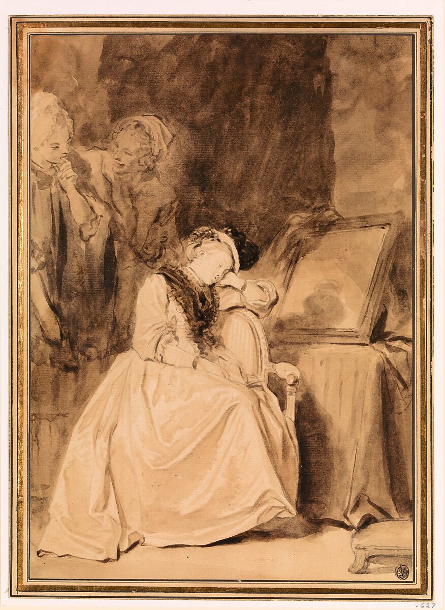 The Dreamer, Jean Honoré Fragonard  French, Pencil and sepia wash