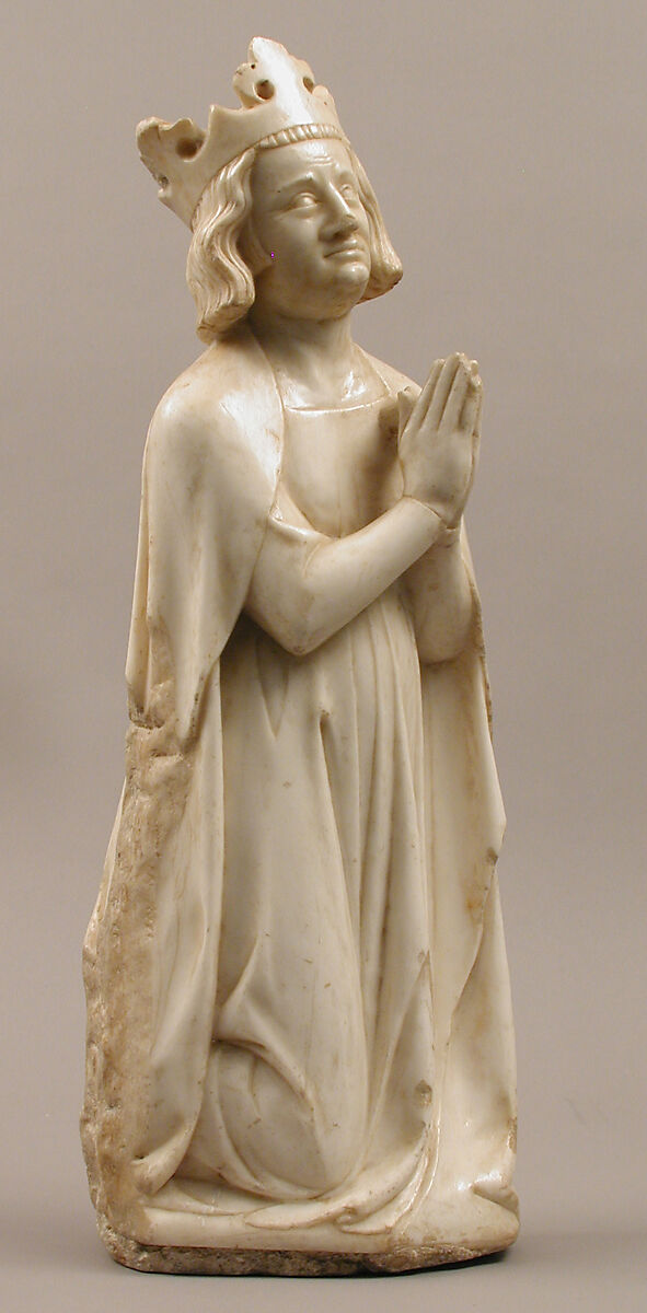 King, from a group of Donor Figures including a King, Queen, and Prince, Marble, traces of paint & gilding, French