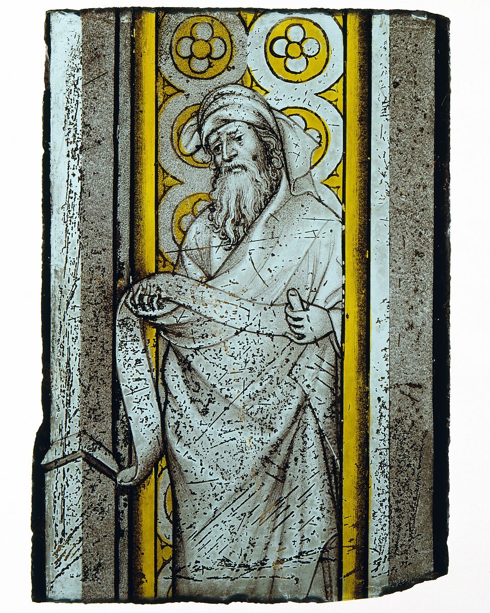 Prophet from a Throne of Solomon, Colorless glass, silver stain, and vitreous paint, French or South Netherlandish