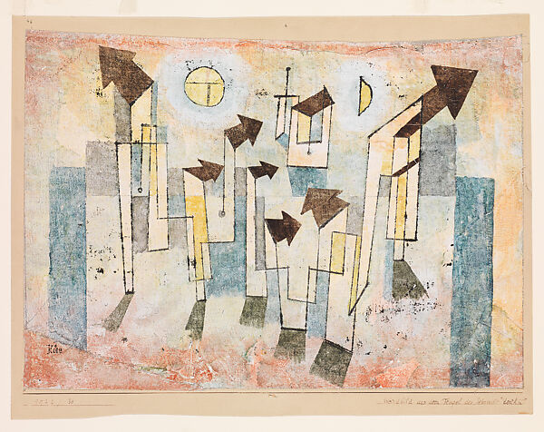 Mural from the Temple of Longing ↖Thither↗, Paul Klee  German, born Switzerland, Watercolor and transferred printing ink on gesso on fabric mounted on cardboard