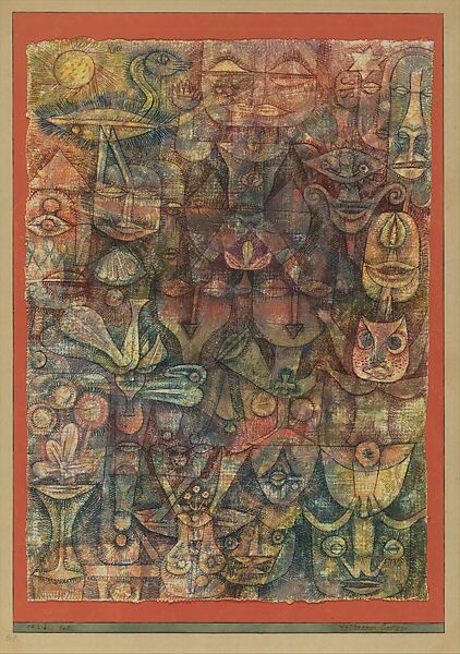 Strange Garden, Paul Klee  German, born Switzerland, Watercolor on gesso on fabric, bordered with gouache and ink, mounted on cardboard