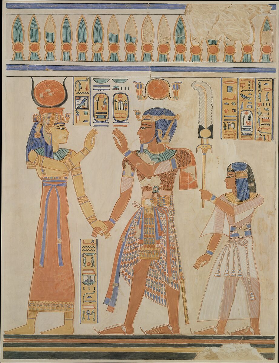 Ramesses III and Prince Amenherkhepeshef before Hathor, Nina de Garis Davies, Paper, tempera paint, ink