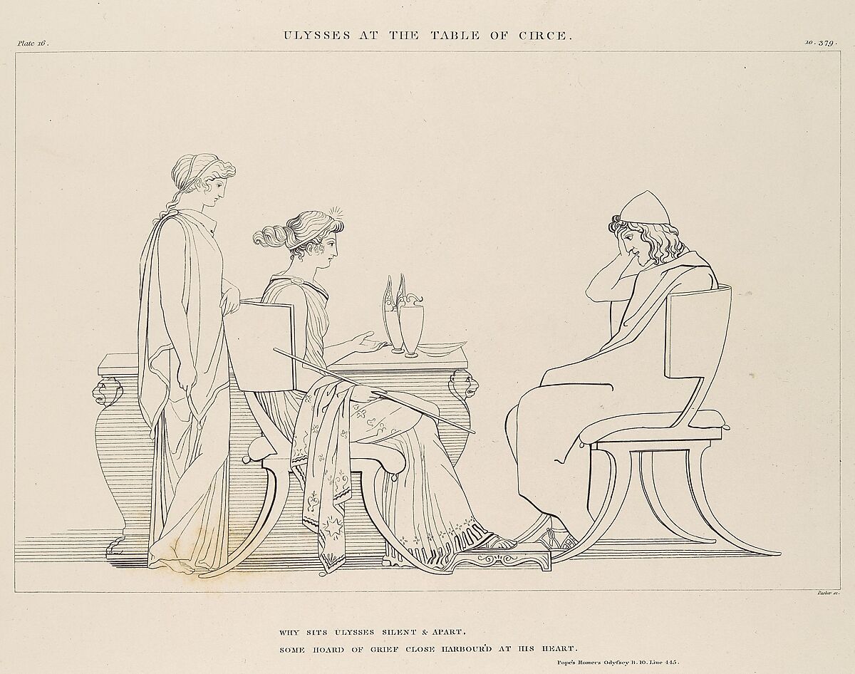 Ulysses at the Table of Circe (The Odyssey of Homer), John Flaxman  British, Line engraving