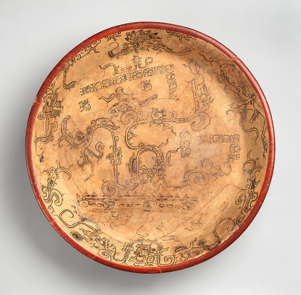 Plate with the god Chahk, Maya artist(s), Ceramic, slip, Maya