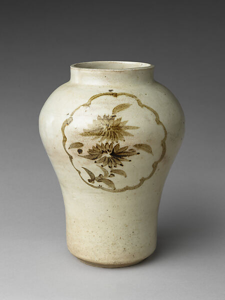 Jar decorated with flowers, Porcelain with underglaze iron-brown design, Korea