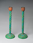 Pair of candlesticks, Polychrome painted wood, Korea