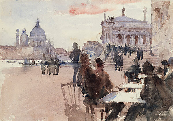 Café on the Riva degli Schiavoni, Venice, John Singer Sargent  American, Watercolor on paper, American